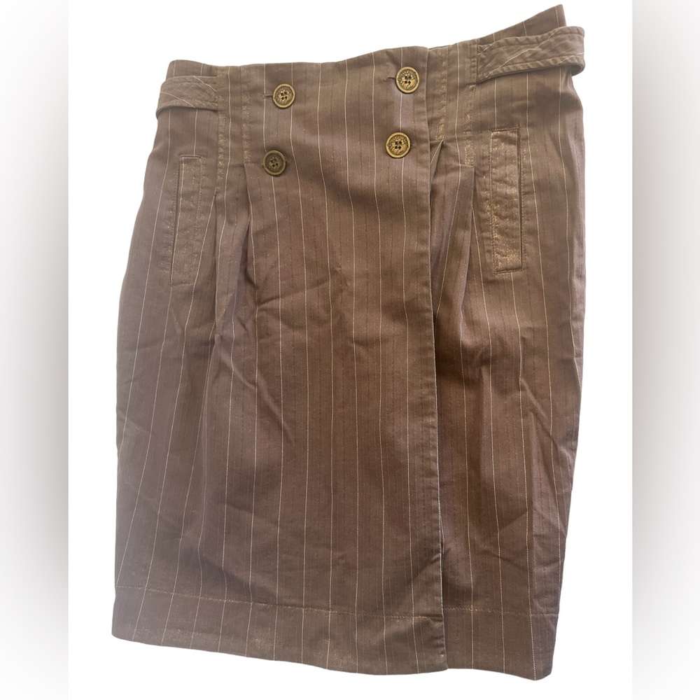 CUE | Wrap Skirt Pinstripe Brown 10 - Picture 1 of 10